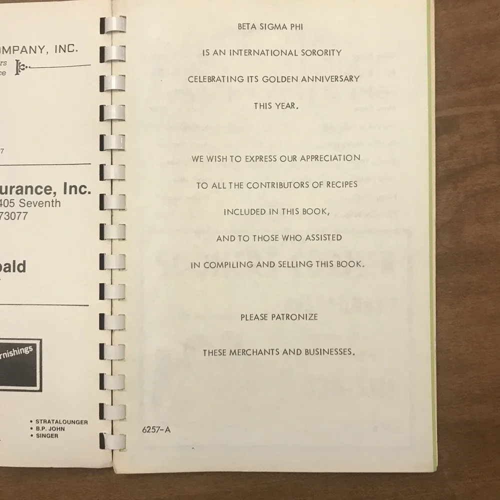 Beta Sigma Phi Cookbook Perry Oklahoma Recipes From Our Finest Cooks Spiral